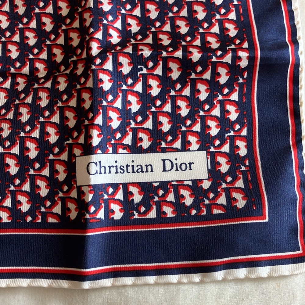 Dior Blue and Red Patterned Silk Scarf - Picture 2 of 9